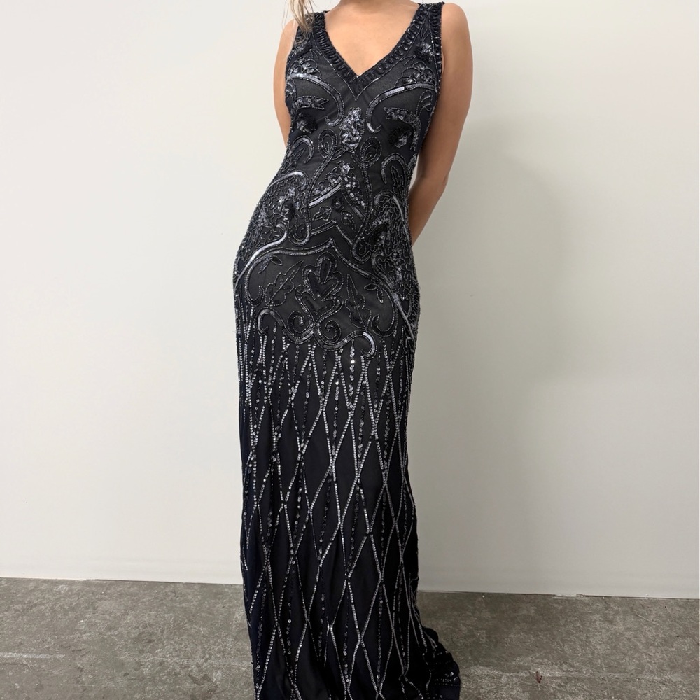 Rare Cache Black Beaded Evening Gown Size 4